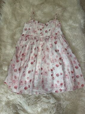 Storia White and Pink Floral Spaghetti-Strap Sundress
